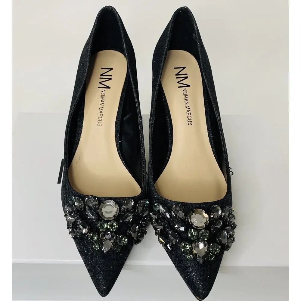 Neiman Marcus Women's Black Ruby Point-Toe Embellished Pump Shoe Sz US 6.5 NEW